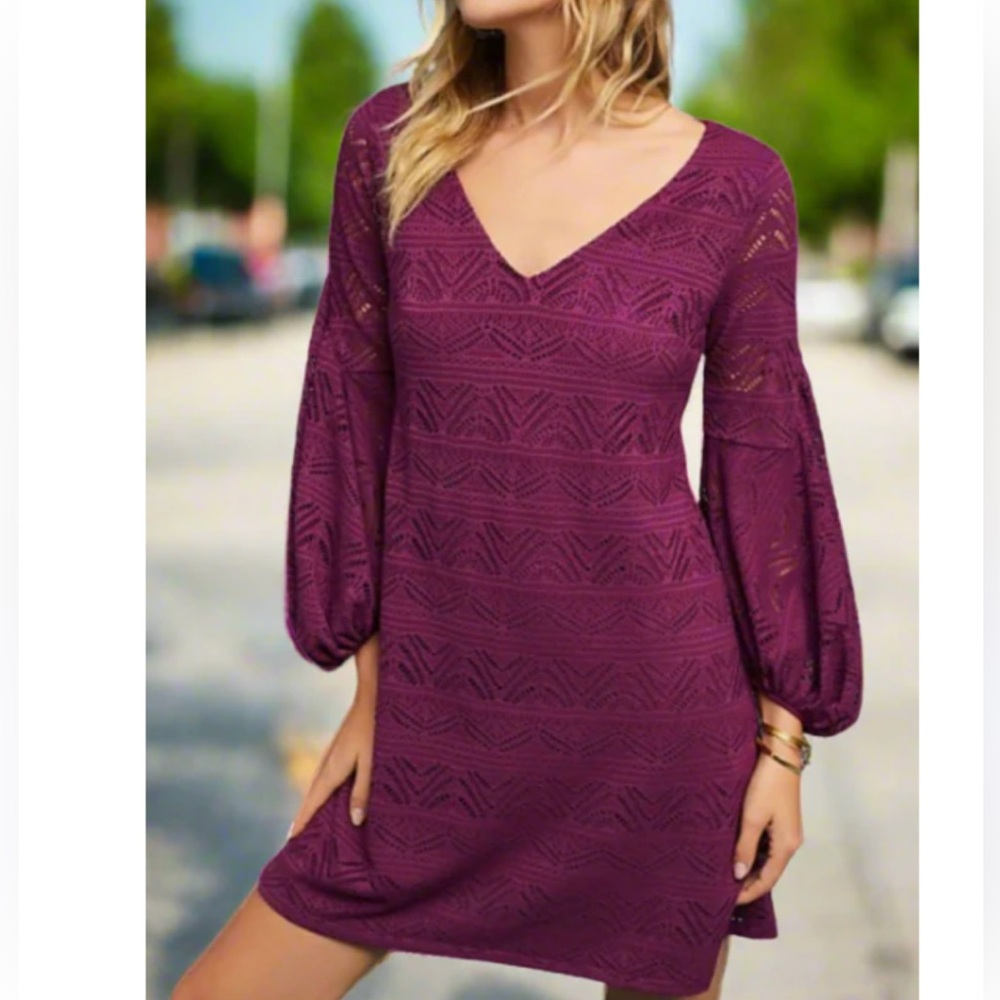 Anthropologie Maeve Laila Lace Purple Dress Balloon Sleeves Size S